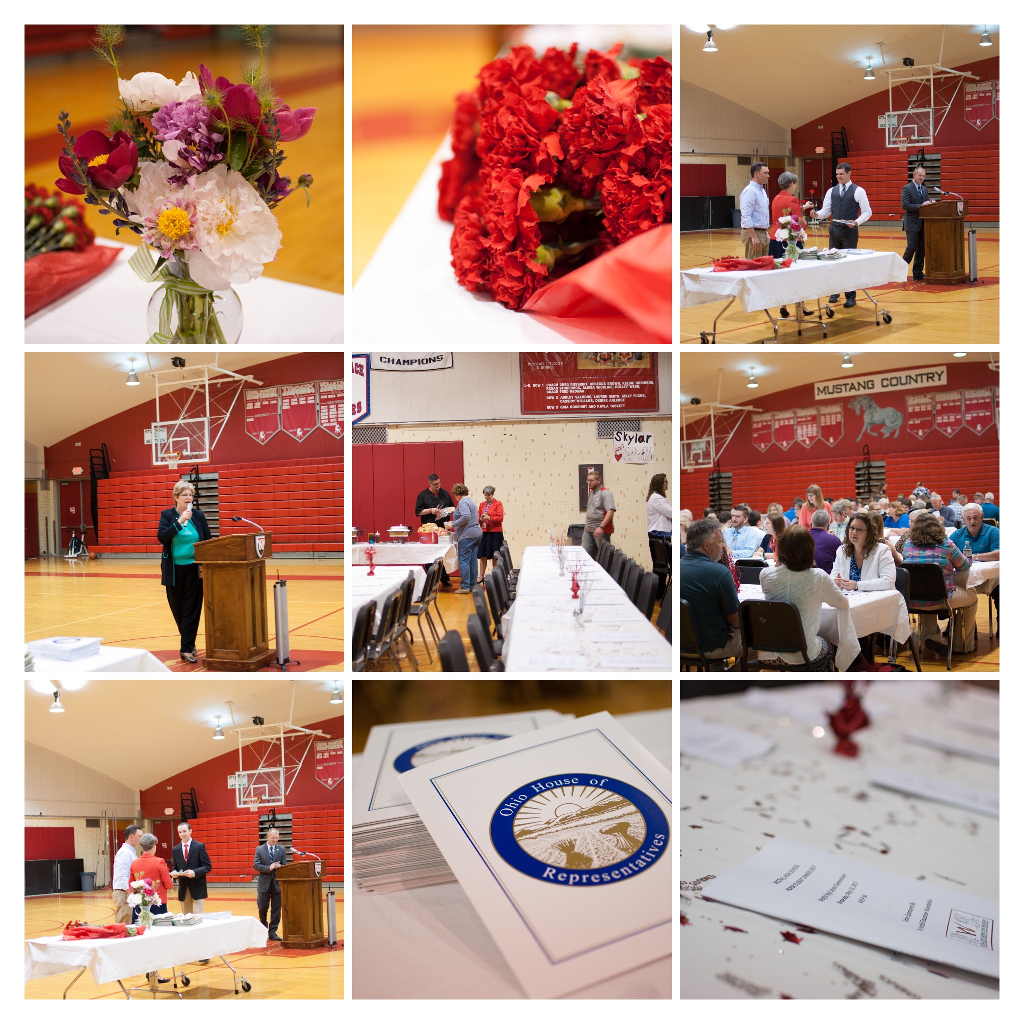 Photos of students and families enjoying dinner and accepting awards.